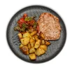 Carne de hamburguesa de pollo con patatas asadas y salteado manduca alérgenos: nada